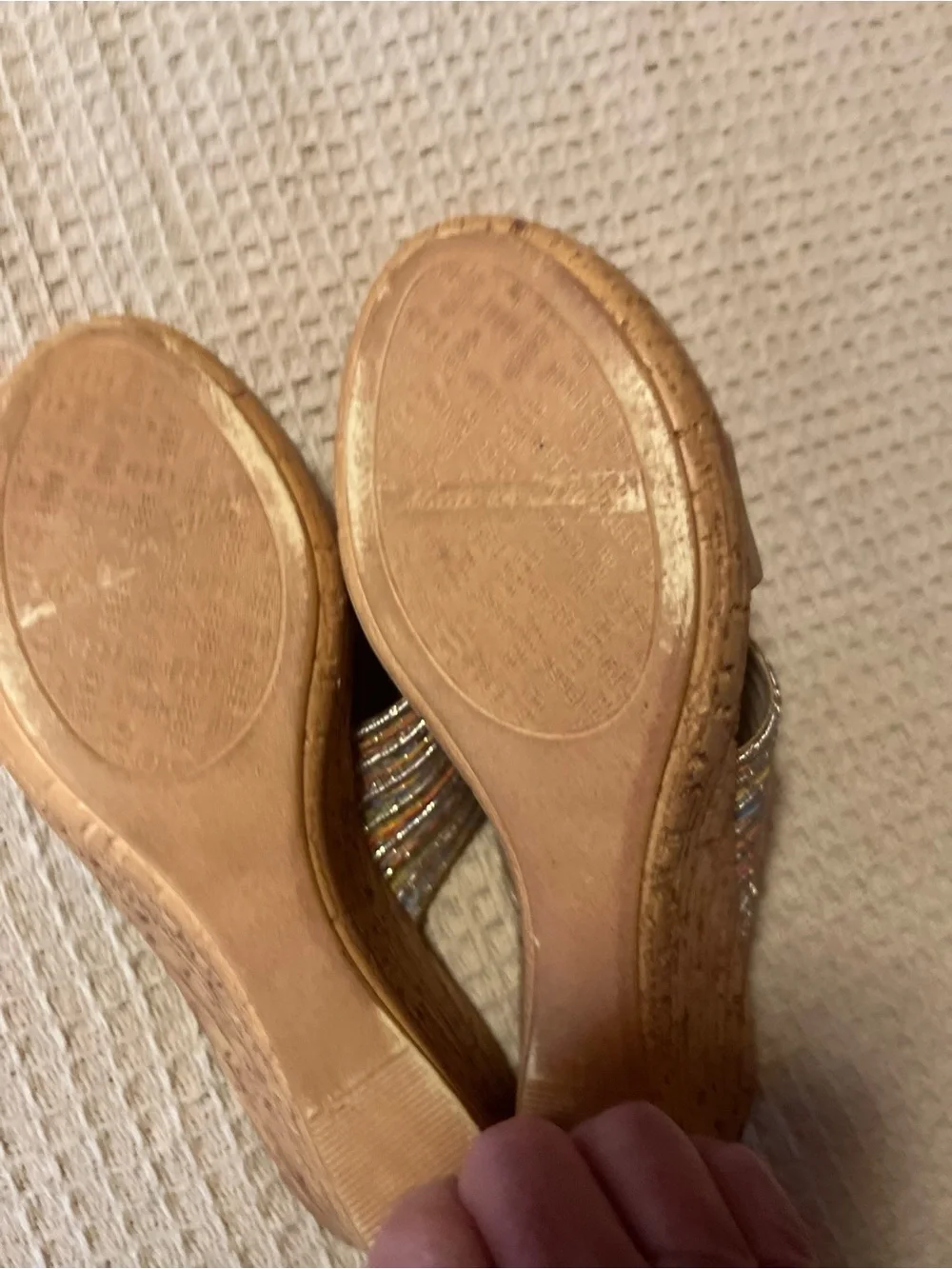 Italian Shoemakers Rose Gold and Multicolor Wedge Slide Sandals
